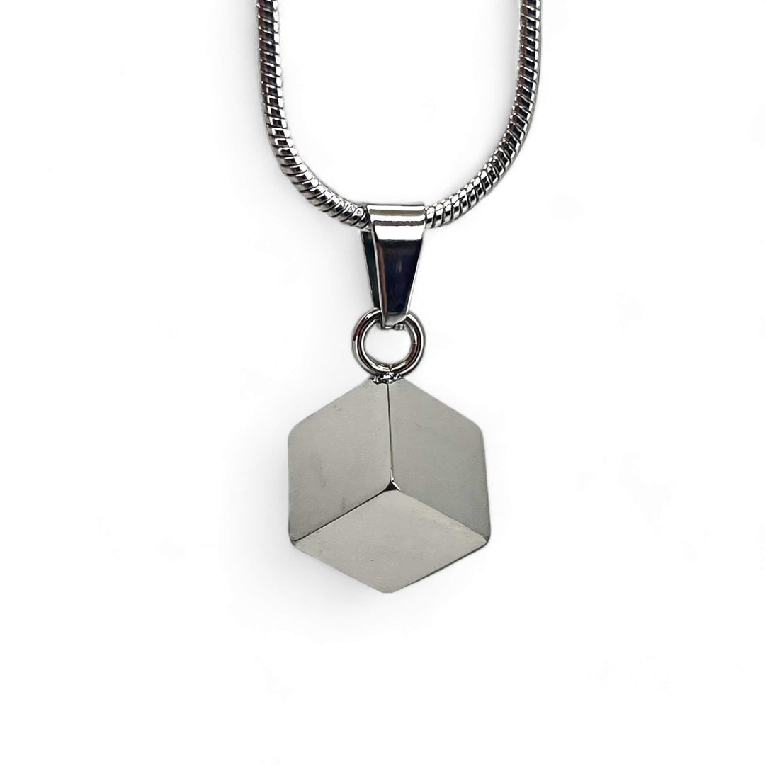 Cube Pet Stainless Steel Ashes Pendant - Modern Memorial Necklace with Snake Chain