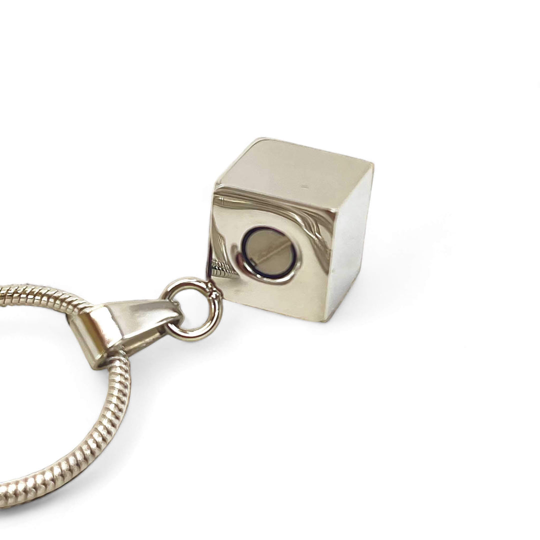 Cube Pet Stainless Steel Ashes Pendant - Modern Memorial Necklace with Snake Chain