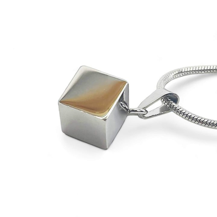 Cube Pet Stainless Steel Ashes Pendant - Modern Memorial Necklace with Snake Chain