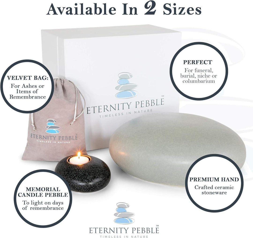 Eternity Pebble Pet Ashes Cremation Urn Bundle - Soothing Memorial Candle Pebble Included - Angel Ashes