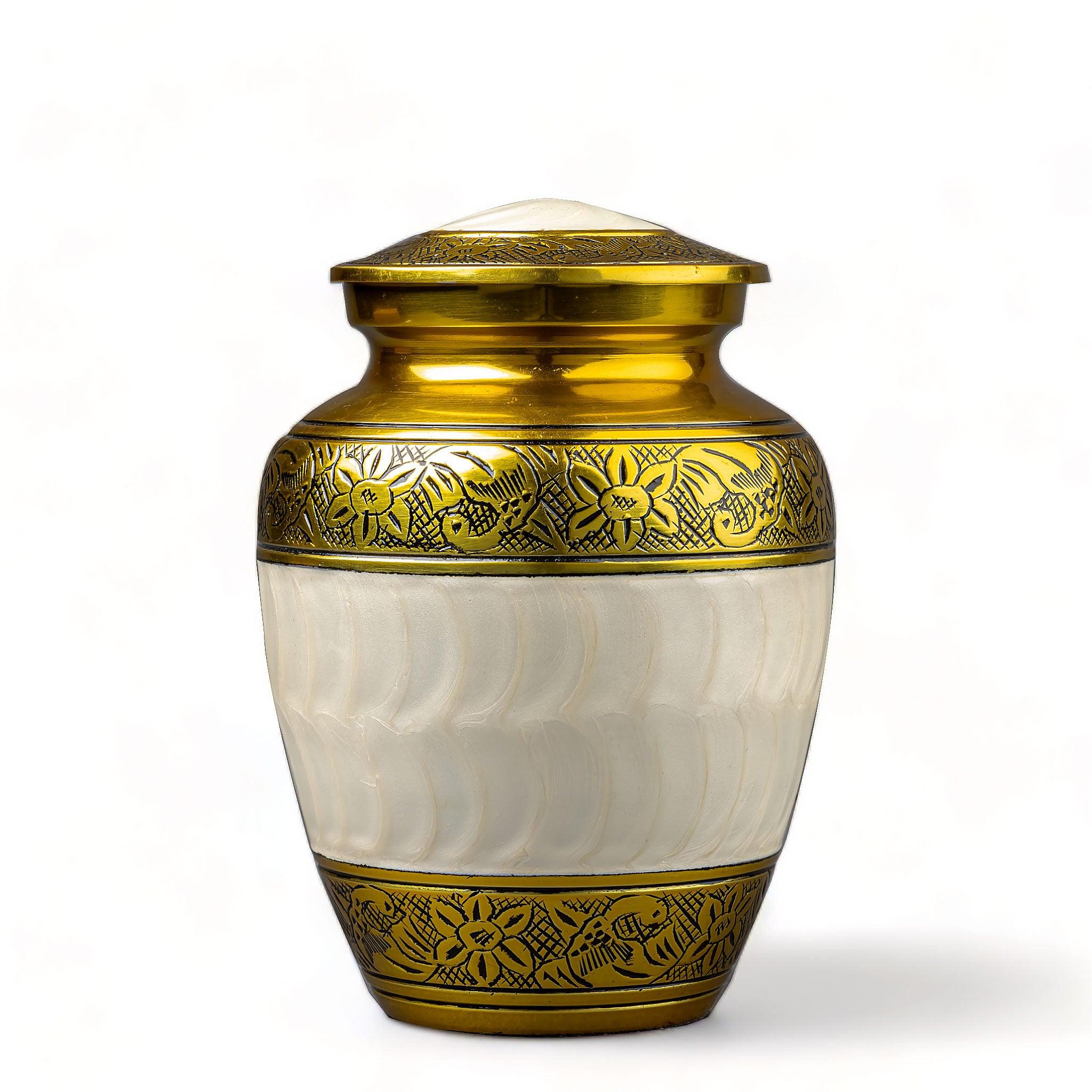 Filigree Engraved Pet Urn with Gloss Finish - Gold - Angel Ashes
