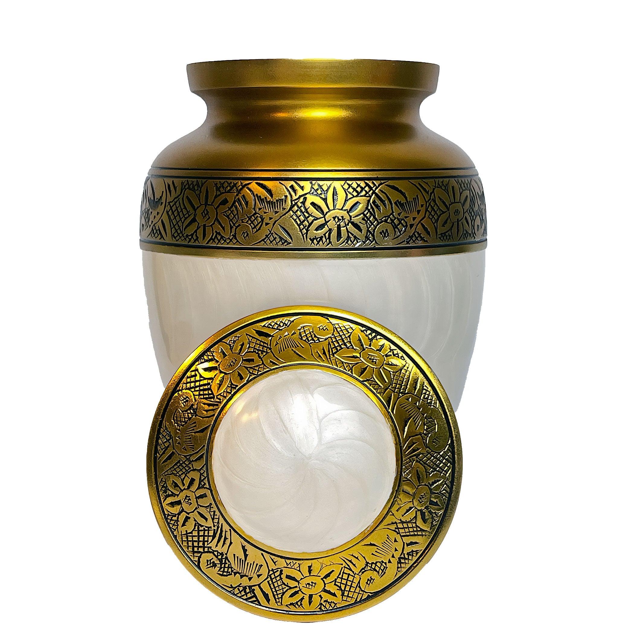 Filigree Engraved Pet Urn with Gloss Finish - Gold - Angel Ashes