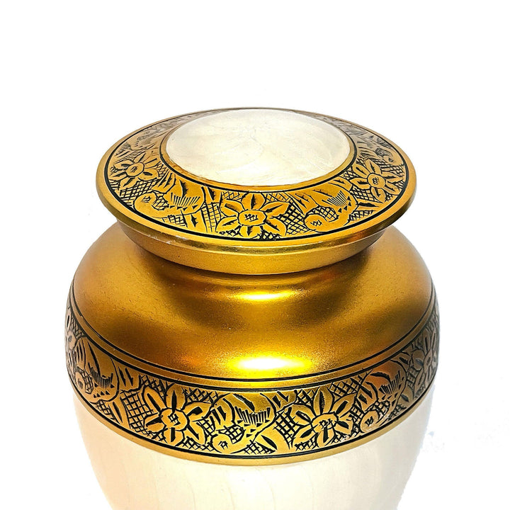 Filigree Engraved Pet Urn with Gloss Finish - Gold - Angel Ashes