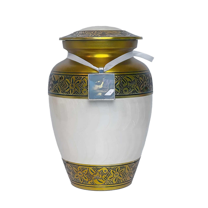 Filigree Engraved Pet Urn with Gloss Finish - Gold - Angel Ashes