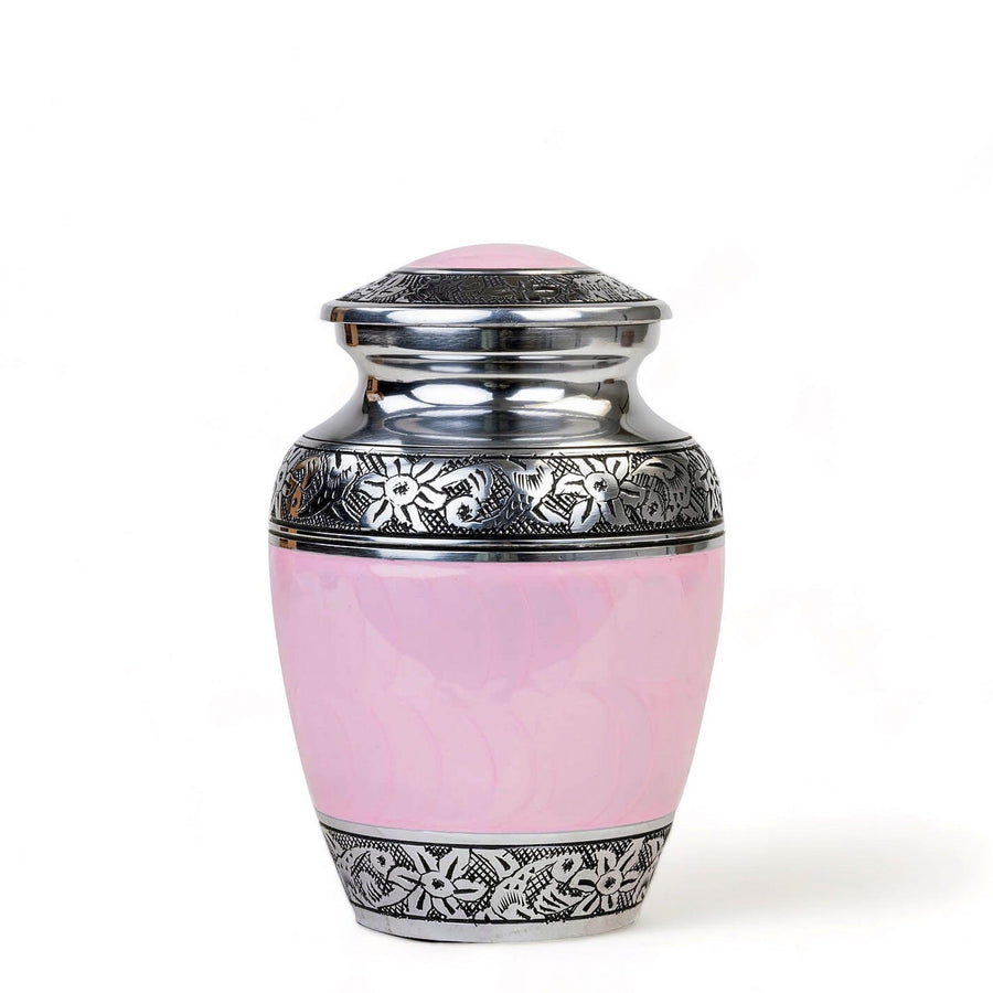 Filigree Engraved Pet Urn with Gloss Finish - Pink - Angel Ashes