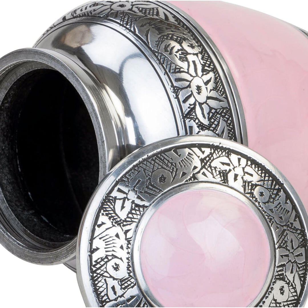 Filigree Engraved Pet Urn with Gloss Finish - Pink - Angel Ashes