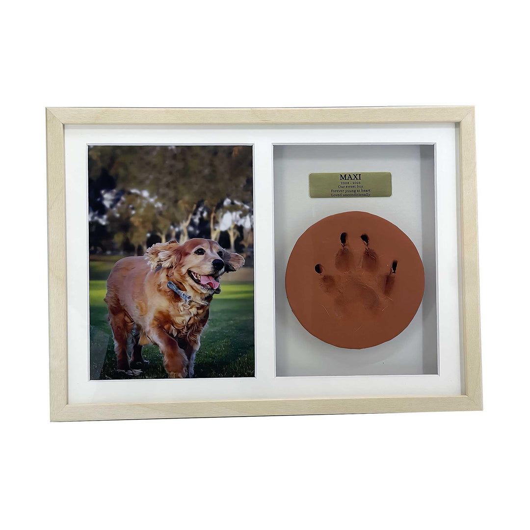 Framed Pet Paw Clay Impression with Personalised Photo Keepsake - Angel Ashes