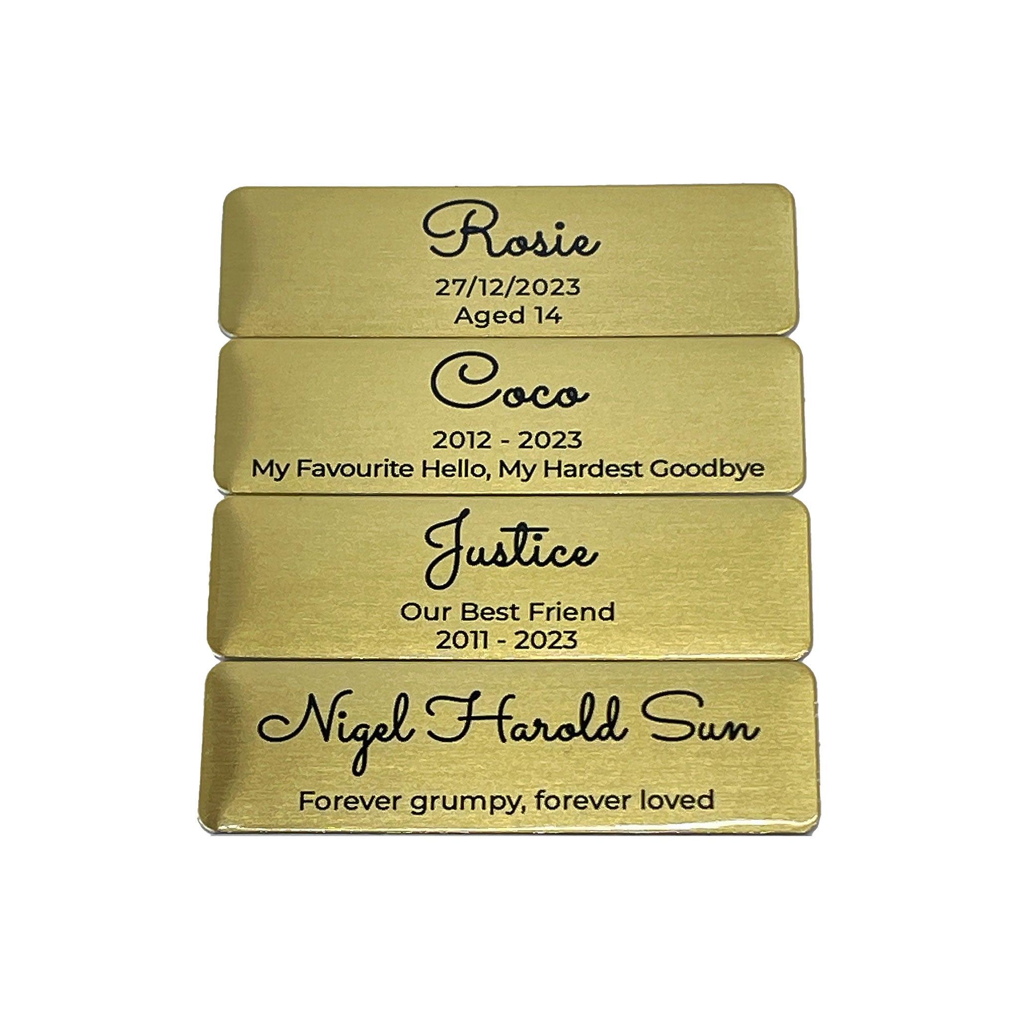 Gold Custom Pet Name Plate | Personalised Memorial Name Plates for Pets | 64x19 mm - Angel Ashes