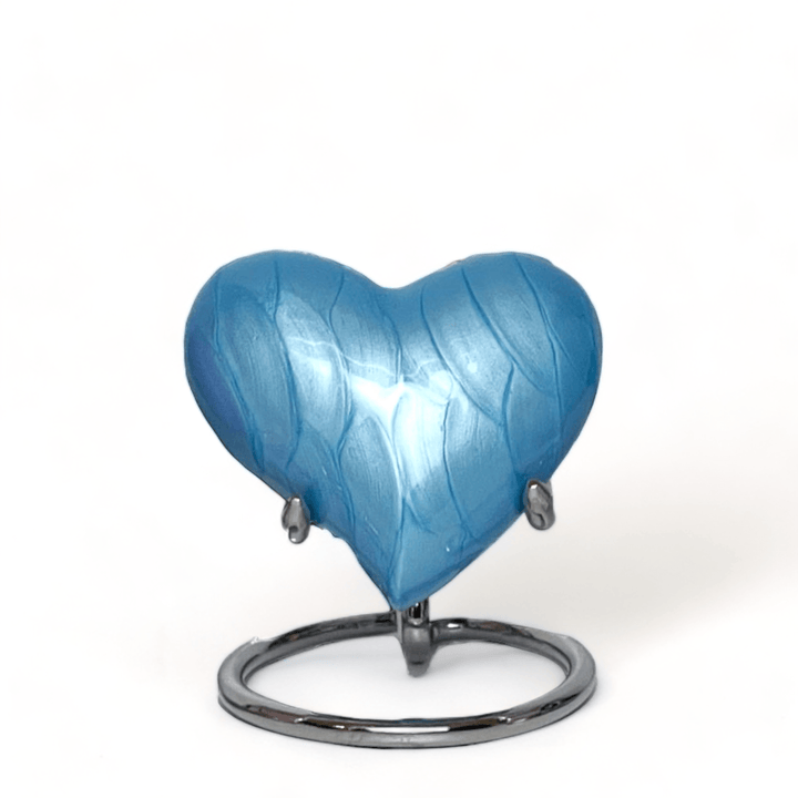 Mini Heart Keepsake Urn | Blue Enamel with Stand - Angel Ashes