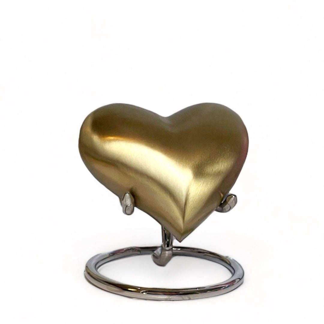 Mini Heart Keepsake Urn | Gold Brass with Stand - Angel Ashes