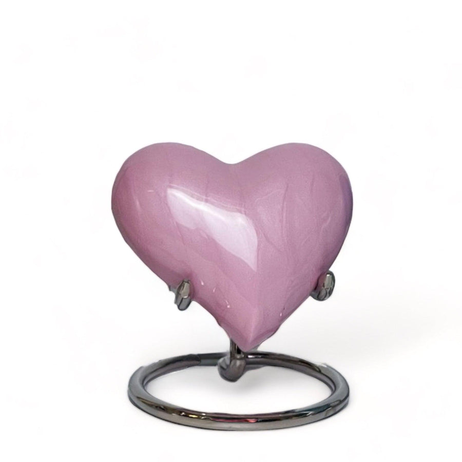 Mini Heart Keepsake Urn | Pink Enamel with Stand - Angel Ashes