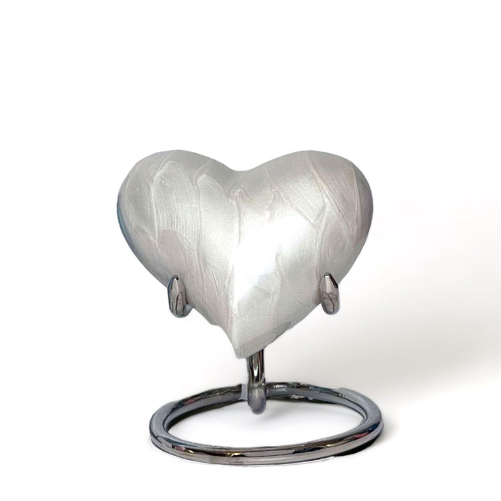 Mini Heart Keepsake Urn | White Enamel with Stand - Angel Ashes