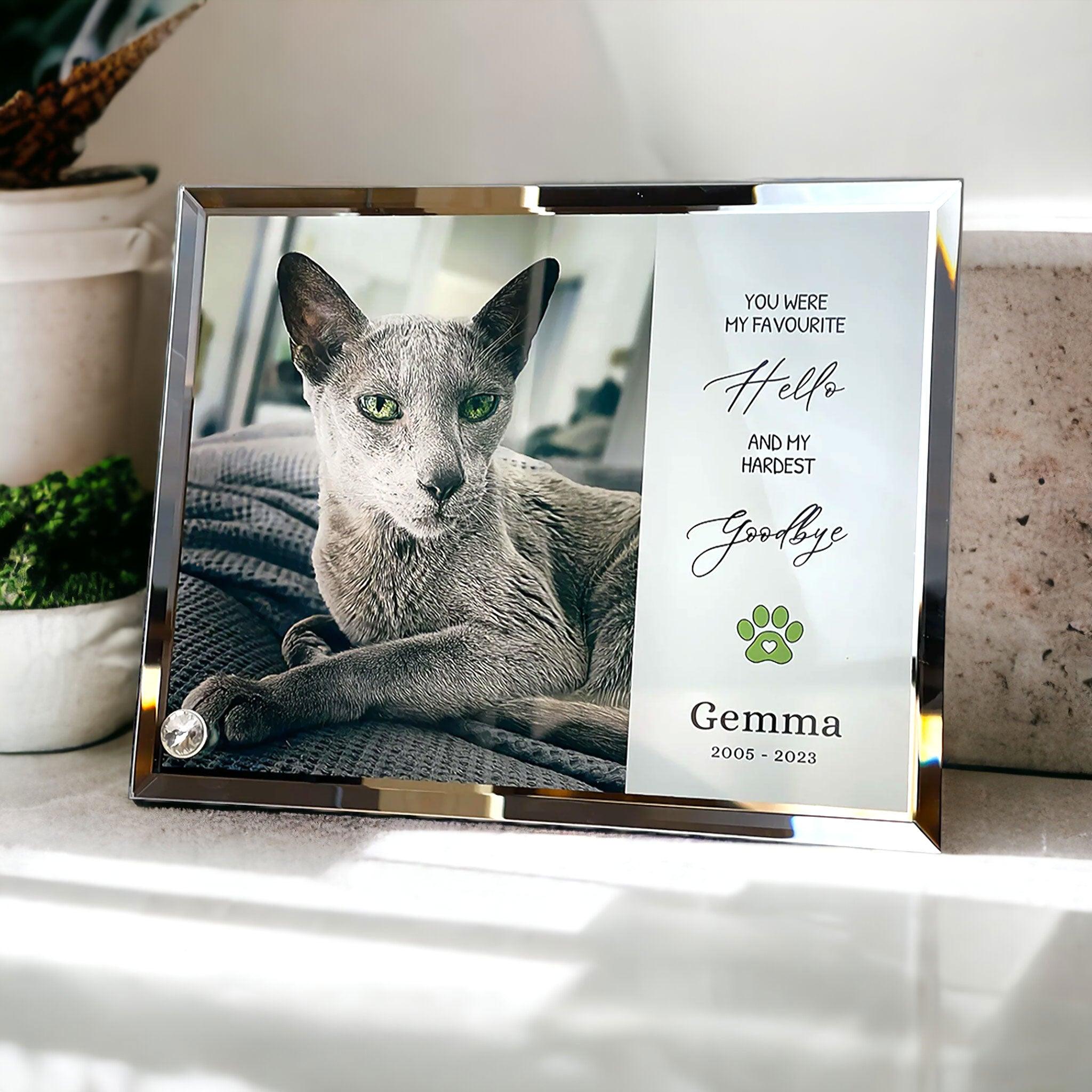 'My/Our Hardest Goodbye' Sublimated Pet Memorial Mirror Edge on Glass Tribute - Angel Ashes