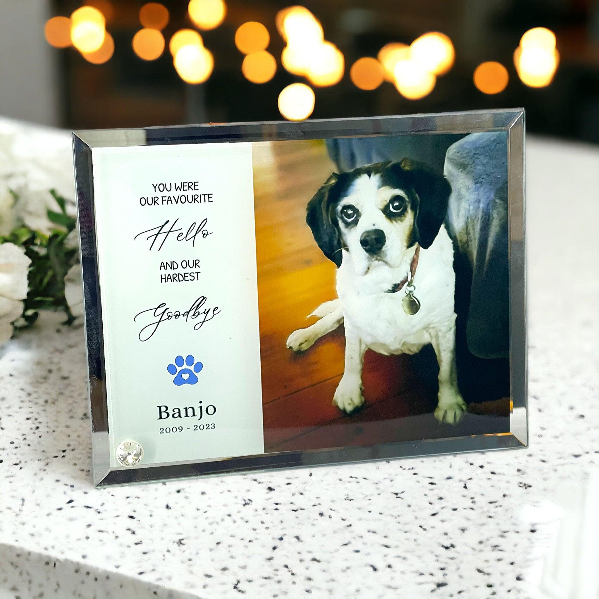 'My/Our Hardest Goodbye' Sublimated Pet Memorial Mirror Edge on Glass Tribute - Angel Ashes