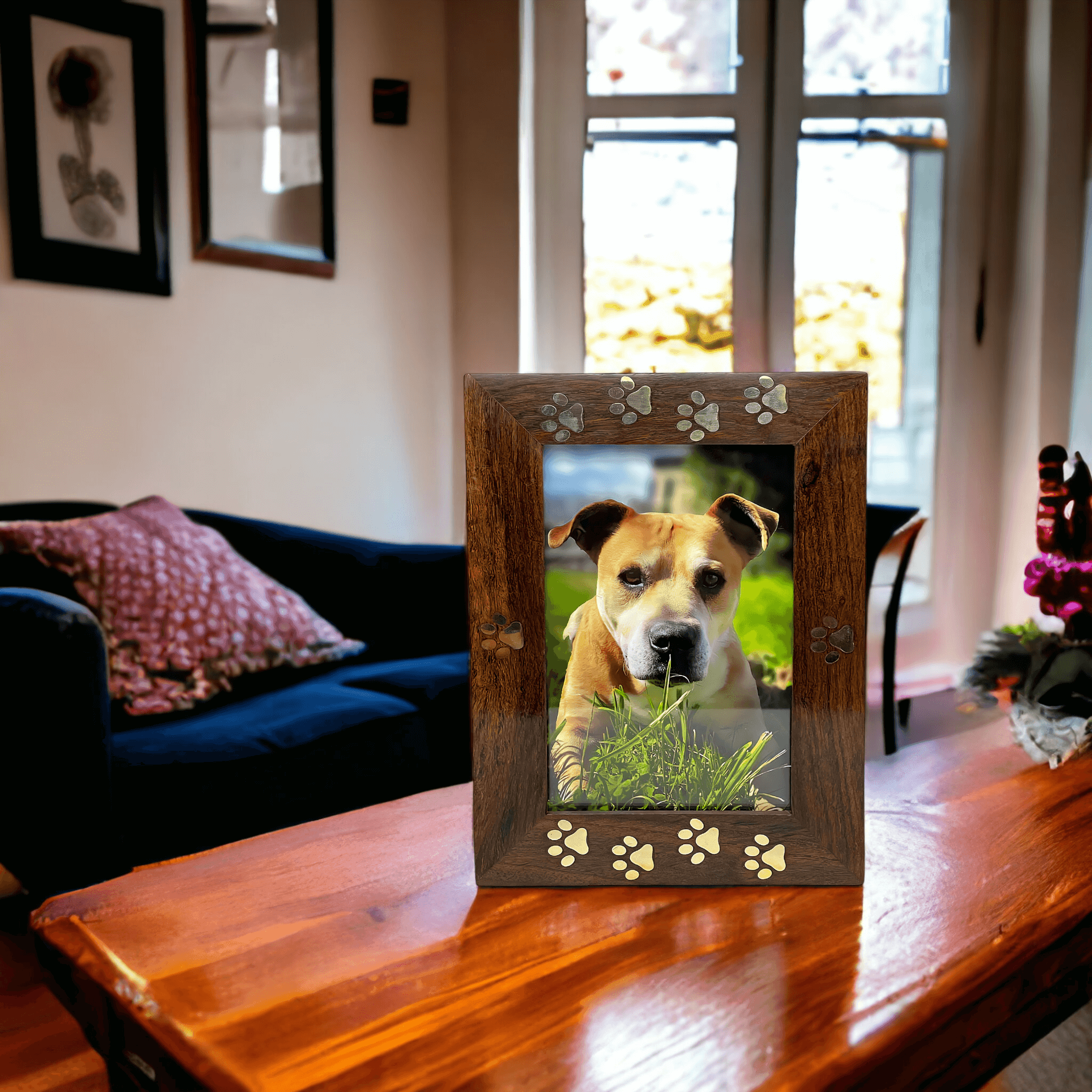 Paws to Heaven Premium Rosewood with Brass Paws | 4x6 Photo Frame Pet Urn - Angel Ashes