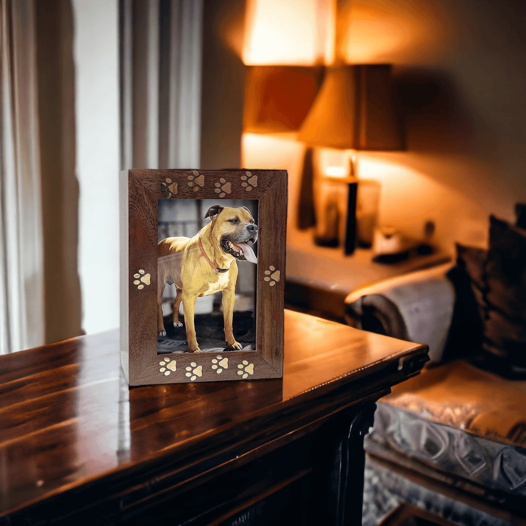 Paws to Heaven Premium Rosewood with Brass Paws | 4x6 Photo Frame Pet Urn - Angel Ashes