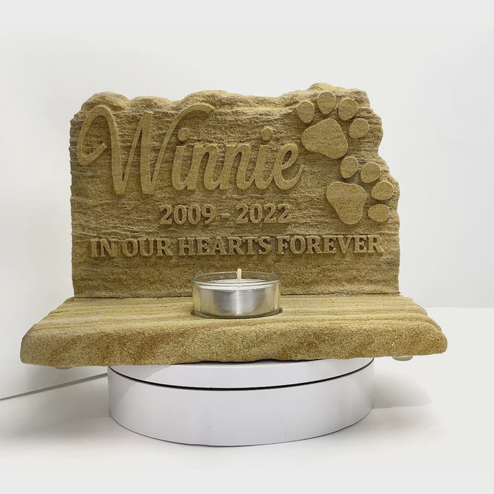 Personalised Sandstone Candle Pet Memorial with Actual Paw Print or Graphic