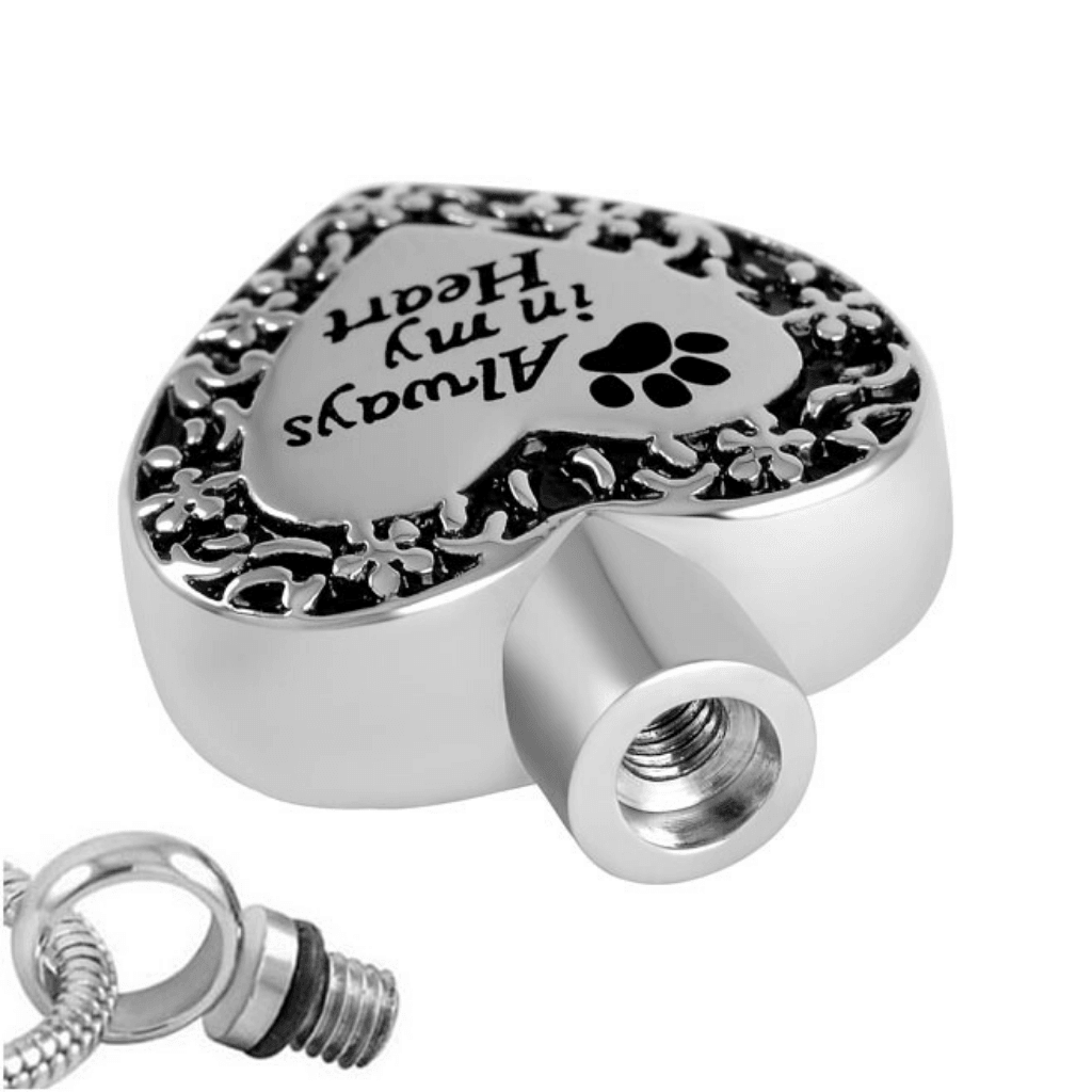 Always in My Heart Pet Cremation Pendant | Stainless Steel Heart Pet Cremation Pendant | Pet Keepsake Jewellry