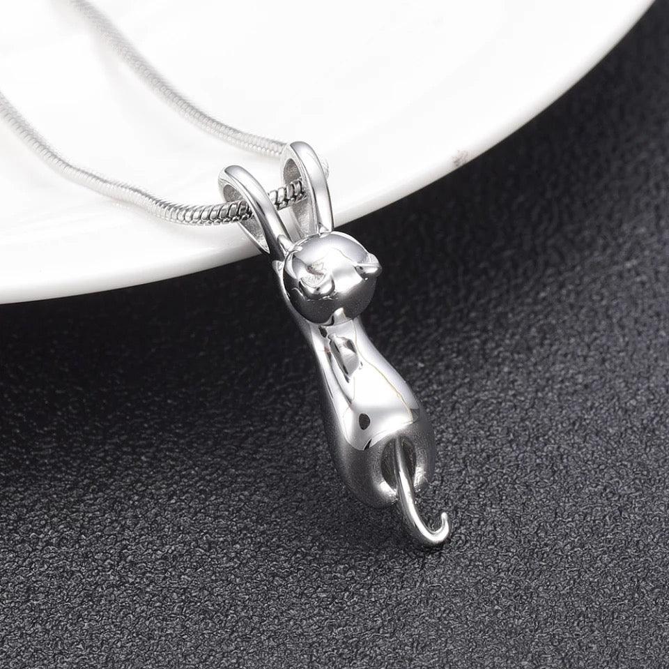 Silver Cat Pendant | Pet Cremation Jewellry | Cremation Necklace for Pets | Pet Keepsake Jewellry