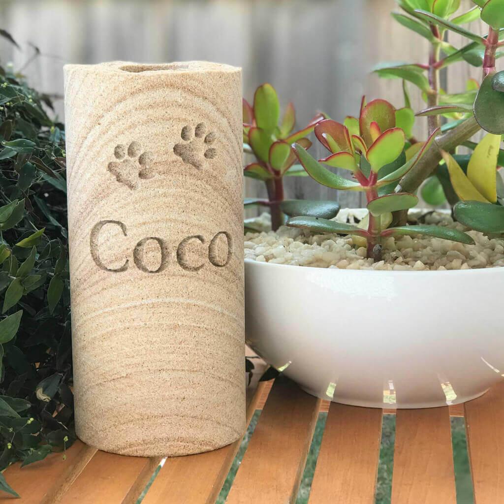 Sandstone Tea Light Holder | Engraved Pet Memorials | Customised Pet Memorials for Outdoors
