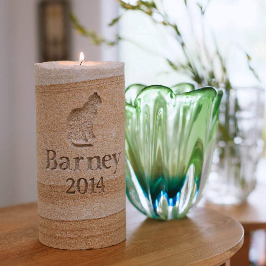 Sandstone Tea Light Holder | Engraved Pet Memorials | Customised Pet Memorials for Outdoors